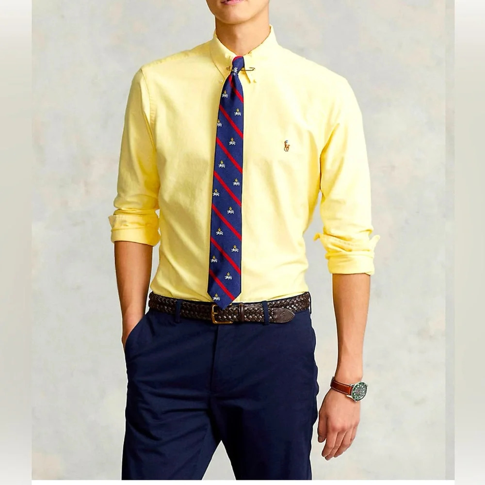 Ralph Lauren Long Sleeved Yellow Striped button Down Oxford Shirt size 16-32